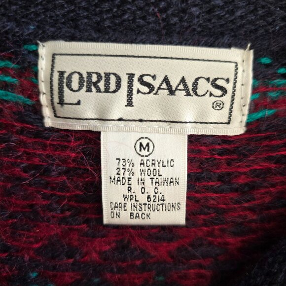 Lord Isaacs 80s Sweater Medium Fair Isle Knit Retro Acrylic Wool Pullover - Picture 2 of 8